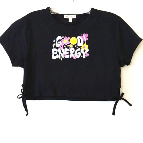 GOOD ENERGY GIRLS BLACK CROP TOP SHORT SLEEVE TEE SIZE JUNIORS LARGE NWOT - Picture 1 of 7